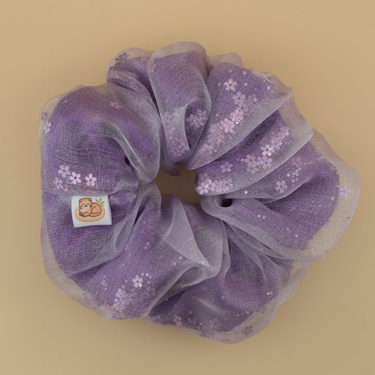 Lavender Blossom Veil Double Layer Scrunchie